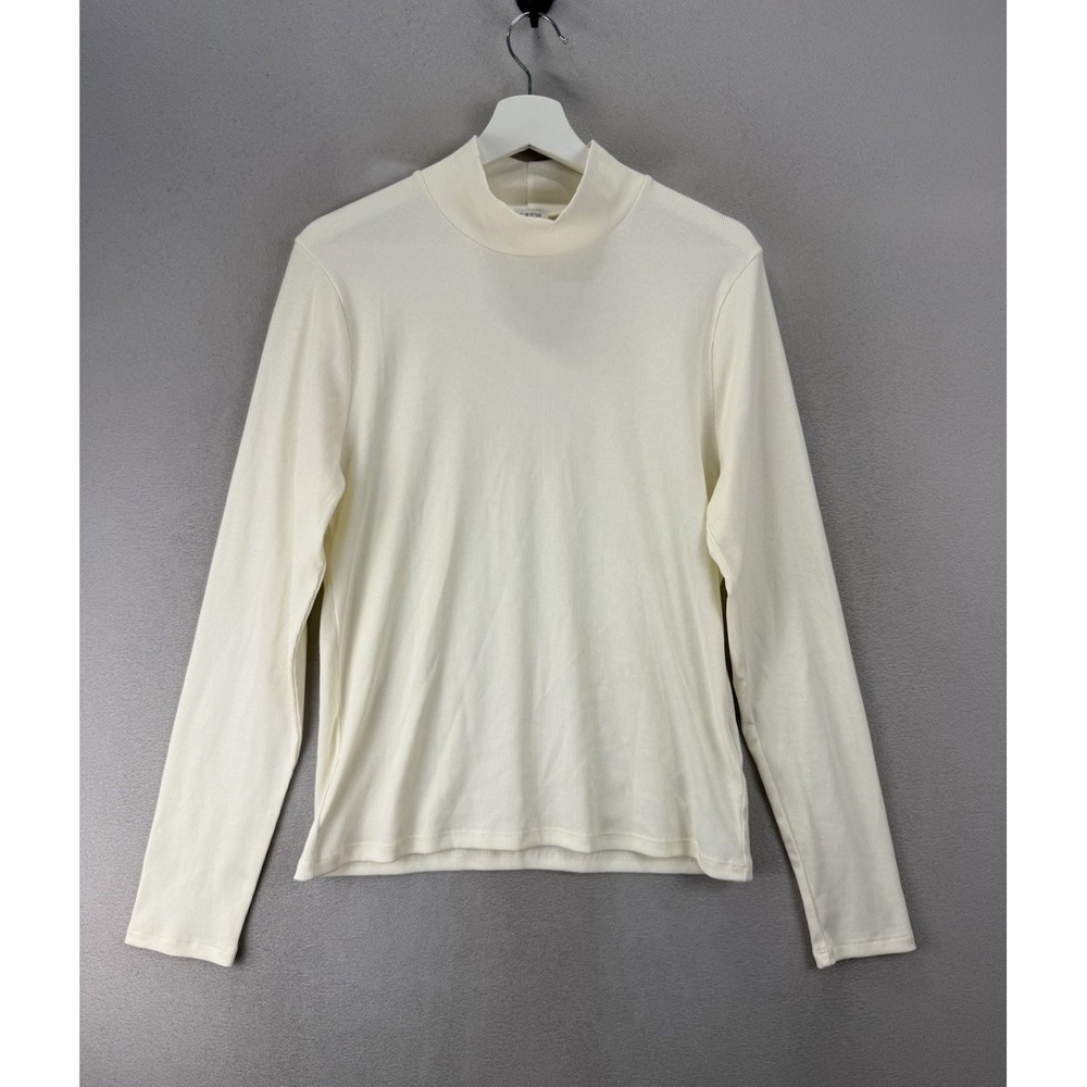 J.Crew Women's Sz XL Ivory Ribbed Mock Neck Long‎ Sleeve Cotton Blend Top
